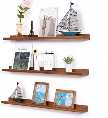 Miniatura 13 de MBYD Estantes flotantes de 36 pulgadas negros, estantes colgantes de madera, estante de repisa para fotos, estantes de repisa para fotos para pared