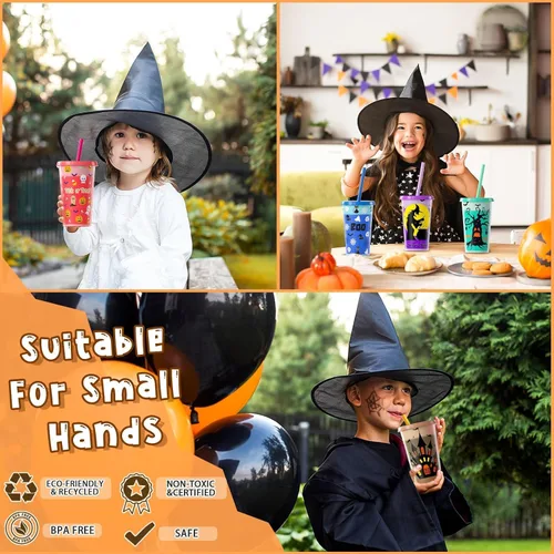 Miniatura 5 de OOINQQ Vasos que cambian de color de Halloween para niños, 6 vasos de plástico de 12 onzas con tapa y popote en 6 colores para café, té, bebidas
