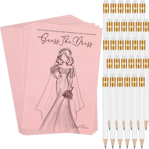 Miniatura 8 de Fulmoon 30 juegos de Adivina el vestido, juegos de despedida de soltera para invitados, incluyen tarjetas de juegos de ducha de boda, lápices Marrón