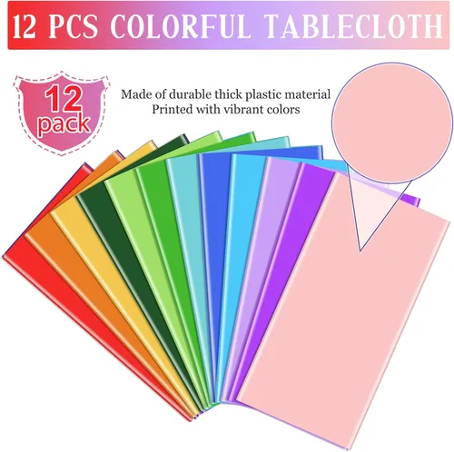 Miniatura 4 de Paquete de 12 manteles de plástico desechables de plástico de colores surtidos, manteles rectangulares coloridos para fiesta de arcoíris