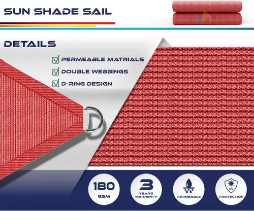 Miniatura 3 de Windscreen4less Toldo Vela de Sombra Solar Triangular de 12' x 12' x 12' Pies, Cubierta de Toldo para Exteriores, Bloqueo UV para Patio Trasero, Rojo