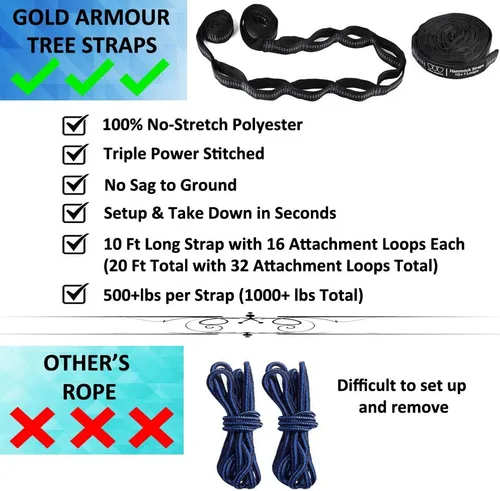 Miniatura 4 de Gold Armour Hamaca de camping – Hamaca doble XL, hamaca portátil, accesorios de camping, equipo para exteriores e interiores con correas de árbol