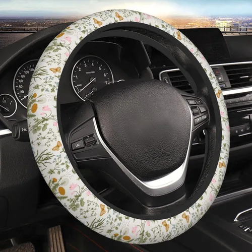 Miniatura 13 de Funda para volante con diseño floral abstracto de flores rosadas para mujeres, hombres y niñas, accesorios de automóvil, decoración antideslizante