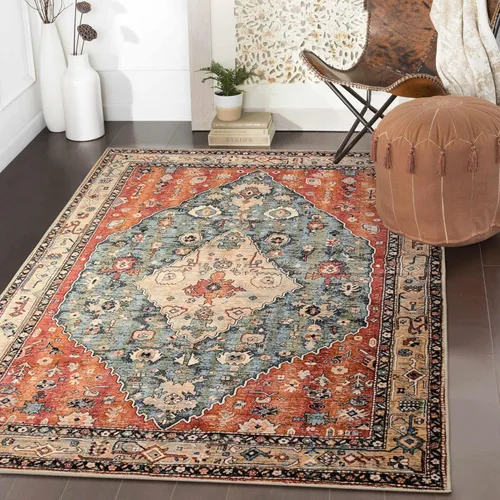 Miniatura 24 de Lahome Alfombra tribal bohemia de 2 x 3 pies, alfombra verde pequeña para entrada, suave, antideslizante, lavable, alfombra de baño bohemia de pelo