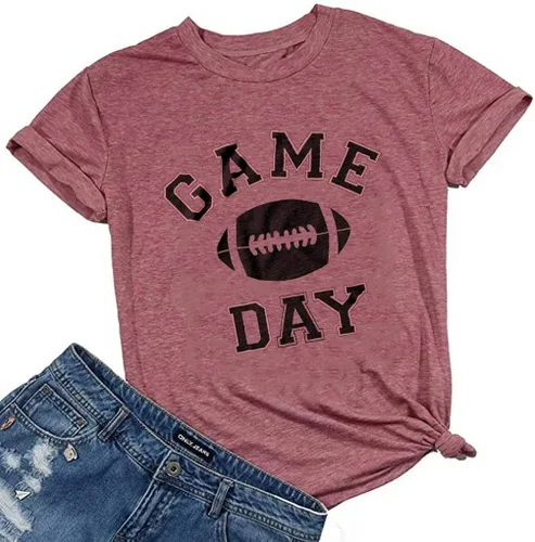 Camiseta de fútbol para mujer, camiseta de fútbol con estampado de letras y manga corta, para mujer