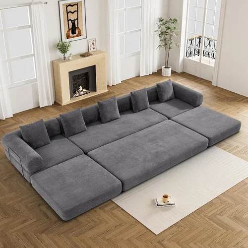 Miniatura 16 de DAMAIFROM Sofá cama convertible con almohada cilíndrica, sofá cama plegable de pana con marco de forma fija, sofá modular de suelo para sala de Beige