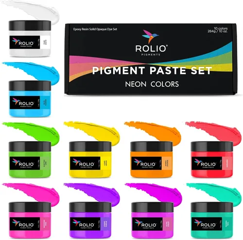 Rolio Pigmento de color de resina, 10 colores, juego de neón, juego de pasta de pigmento de 1 onza para resina epoxi, polvo de mica, colorantes
