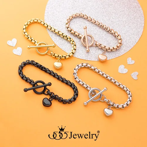 Miniatura 5 de 555Jewelry Pulsera de acero inoxidable con cadena de eslabones y corazón para mujeres y niñas