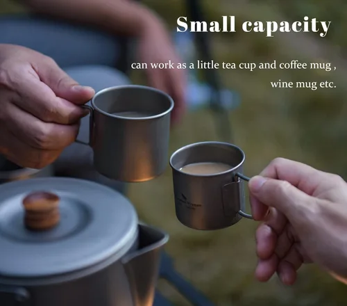 Miniatura 5 de Boundless Voyage Titanio Camping Taza Taza Fuego Abierto Ultraligero Camping Picnic Agua Vino Café Taza 4.1 fl oz y 6.1 fl oz Teacups Sin Tapa