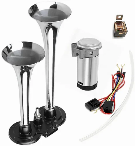 Bocina de aire para coche, 12 V, 150 DB, trompeta, camión, bocina de aire, doble tubo, cromado, plateado, zinc, bocina de aire con compresor para