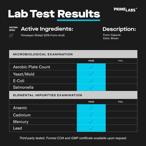 Miniatura 7 de Prime Labs Shilajit Cápsulas para hombres – 500 mg de Shilajit del Himalaya (20% ácido fúlvico) – Energía, vitalidad, soporte de testosterona