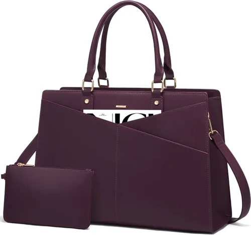 Miniatura 59 de LOVEVOOK Bolsa de mano para computadora portátil para mujer, bolsas de trabajo de cuero de 15.6 pulgadas con soporte grande para tazas para Negro