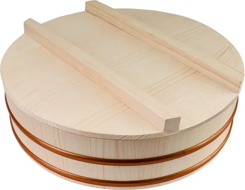 Miniatura 4 de Kichgather Tazón de arroz de madera para sushi con tapa Hangiri Sushi Oke Sushi Arroz Mezclador (13 pulgadas con tapa)