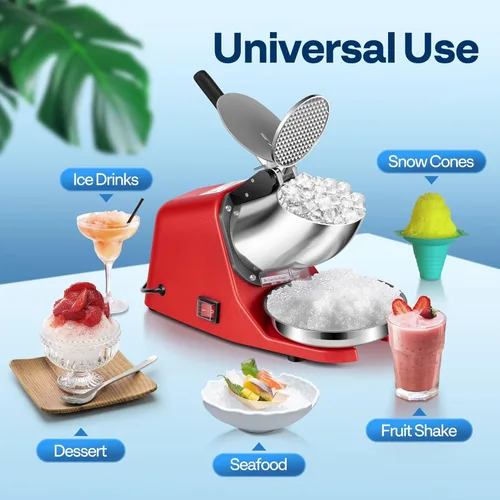 Miniatura 7 de VIVOHOME Picadora de Hielo Eléctrica Trituradora Máquina para Hacer Conos de Nieve Rojo 64.86 kg/hora con Palillo de Hielo para Uso Doméstico