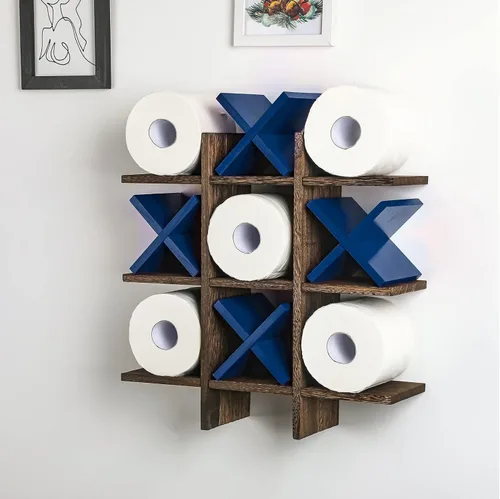 Miniatura 18 de Weysat Soporte de Papel Higiénico Tic Tac Toe Decoración de Pared de Baño Almacenamiento Colgante de Madera Rústica Estantes Independientes Montados