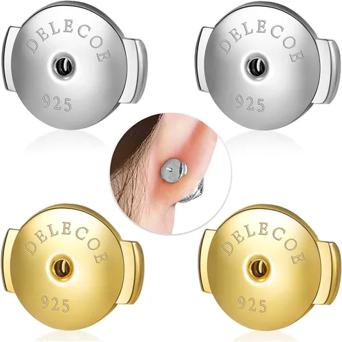 Miniatura 11 de DELECOE 2 pares de parte trasera de aretes de plata de ley 925, parte trasera de aretes chapados en oro de 18 quilates, hipoalergénica, con bloqueo