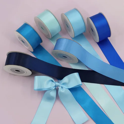 Miniatura 5 de Cinta de satén azul de doble cara para envoltura de regalos, bodas, baby shower, niños, cinta de satén de 6 colores de 1 pulgada x 5 yardas cada una