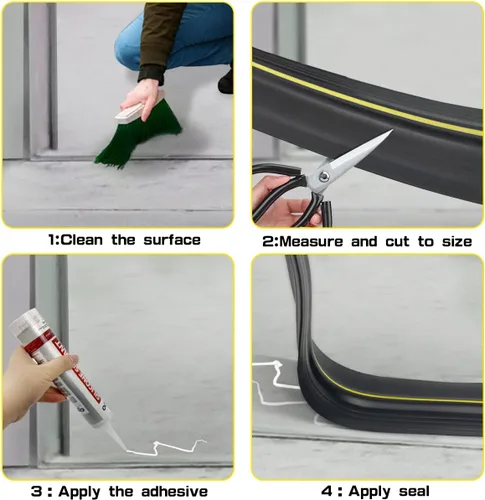 Miniatura 6 de Sello Universal de Umbral Inferior para Puerta de Garaje Tira de Goma con Adhesivos, Reemplazo DIY de Burletes Impermeables Resistentes a la Negro