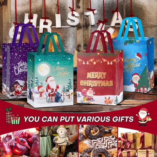Miniatura 3 de Fayayuan Paquete de 16 bolsas de regalo de Navidad de tamaño mediano, bolsas reutilizables no tejidas con asas, perfectas para envoltura