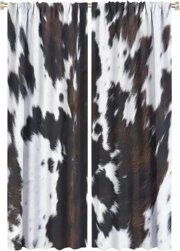 Cortinas opacas de piel de vaca, color marrón occidental, con patrón de vaca, color blanco y negro, cortinas de piel de animal de toro, cortinas de