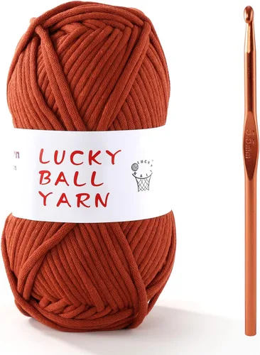 Miniatura 9 de LUCKY BALL Hilo para ganchillo, 3.53 oz/109 yardas, 70% algodón, 30% nailon, #5, hilo de tubo voluminoso para tejer, para bolsos, sombreros