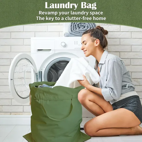 Miniatura 8 de Bolsa de Lona para Ropa Sucia de 33" x 35", Bolsa de Lavandería de Algodón Grueso con Asas y Cordón, Extra Grande de Servicio Pesado Lavable, Forro