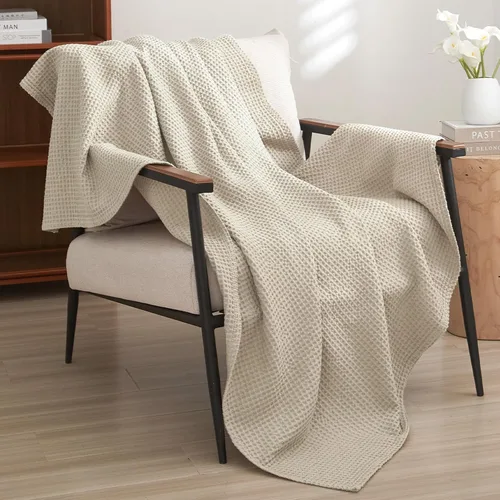 Miniatura 30 de PHF - Manta de punto gofre 100% de algodón tamaño king para cama, cobija ligera transpirable a prueba de engancho, ideal para acolchado en climas