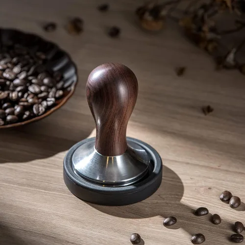 Miniatura 8 de Prensa de café espresso con alfombrilla de prensa 304 de acero inoxidable, base plana, mango de madera para molido de café, accesorio para máquinas
