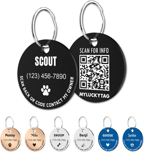 MYLUCKYTAG Identificación de mascota personalizada con código QR de acero inoxidable | Collar de perro y gato | Perfil en línea | Correo electrónico