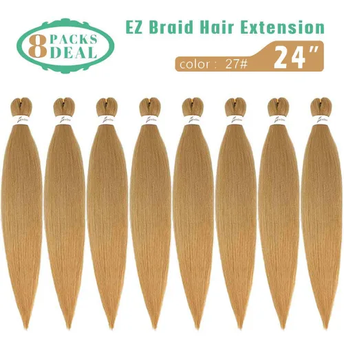 Miniatura 2 de SOKU Extensiones de cabello trenzado preestiradas de 24 pulgadas – 8 paquetes de trenzas de color rubio miel fresa, trenzas sintéticas profesionales
