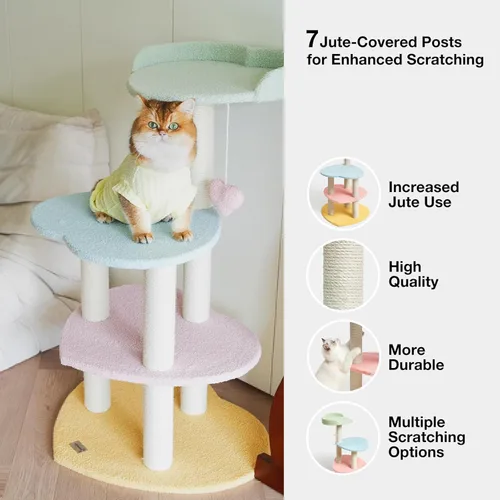 Miniatura 5 de VETRESKA Árbol para gatos Torre para gatos de 38.6'' para gatos de interior con postes de rascado cubiertos de yute y plataforma en forma de Árbol