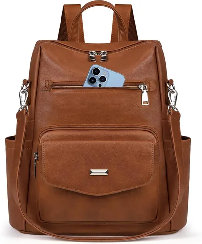 RAINSMORE Mochila convertible para mujer, de piel sintética, impermeable, a la moda, de 13.3 pulgadas, antirrobo, bolsa de hombro cruzada para