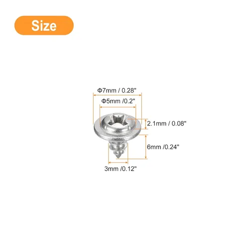 Miniatura 2 de uxcell ST3x6mm Phillips Pan Head Tornillo Autorroscante con Arandela, 100 piezas - Tornillo de madera de acero inoxidable 304 rosca completa (plata)