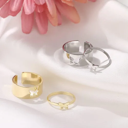 Miniatura 4 de LIU JUN Anillo de mariposa para mujeres y hombres, parejas, a juego, con diseño de luna y estrella, juego de anillos para adolescentes y niñas