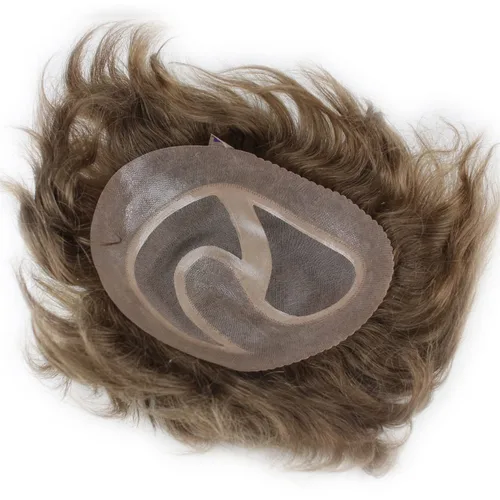 Voloria Encaje francés de cabello humano real con piel fina PU para hombre Stock Toupee Hair Pieces #18 Color