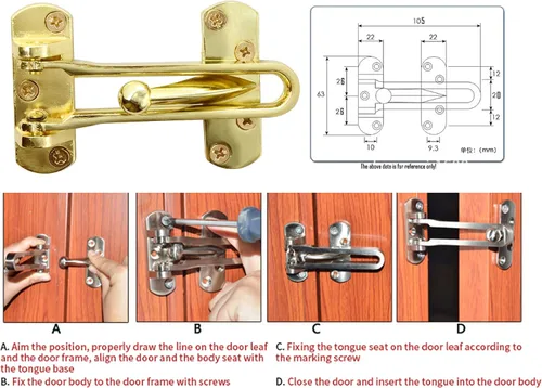 Miniatura 7 de LBY Paquete de 2 cerraduras de puerta de barra oscilante resistente, cerradura de seguridad antirrobo en forma de U, cerradura de puerta de Oro