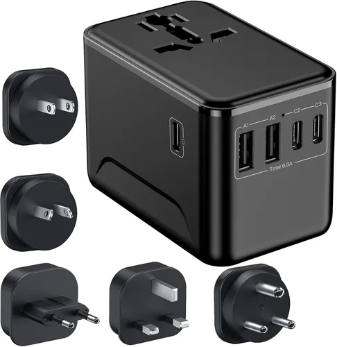 JMFONE Adaptador de viaje universal con enchufe tipo D (India y la mayoría de África), adaptador de corriente internacional, 30 W 3X USB-C y 2