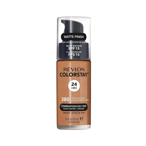 Miniatura 29 de Base líquida de Revlon ColorStay Maquillaje facial para piel mixta y grasa, SPF 15, cobertura media-completa con acabado mate, beige solar (392), 1