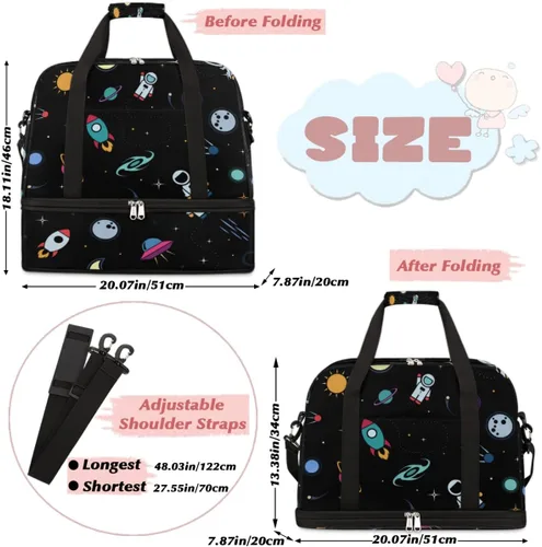 Miniatura 2 de Rocket Airship Earth Astronaut Foldable Travel Duffel Bag Tote Carry On Luggage Sports Gym Bag With Shoe Compartment For Woman Man Overnight Weekend