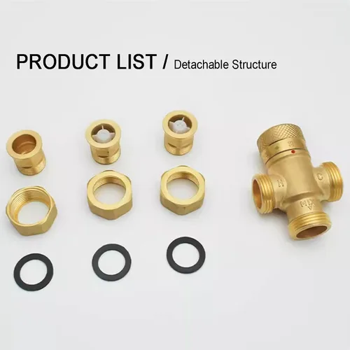 Miniatura 7 de Thermostatic Mixing Valve, Thermostatic Water Valve, Solid Brass, with Celsius Scale Mark, Removable Interface Design, Built-in Checks, for