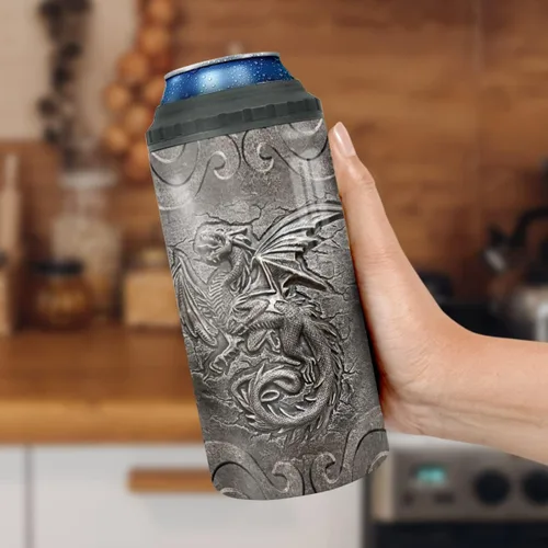 Miniatura 5 de winorax Vaso de dragón 4 en 1 para enfriar latas estilo metal Fossil Dragon Lover Viking Celta, taza de viaje de 12 onzas de acero inoxidable