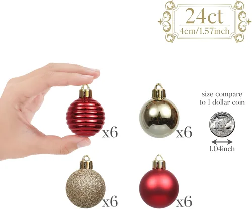 Miniatura 3 de Valery Madelyn - Juego de adornos pequeños de 1.57 pulgadas para árbol de Navidad, adornos de bolas colgantes inastillables para decoración de Oro