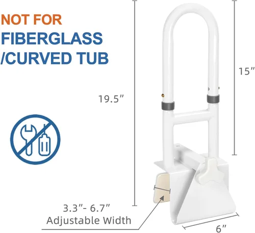 Miniatura 3 de HEPO Barra de seguridad ajustable para bañera para ancianos, barra de agarre para bañera para baño, abrazadera de mango de bañera de asistencia
