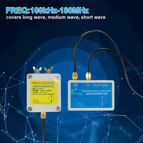 Miniatura 2 de K-180WLA Antena de recepción de banda ancha de bucle activo 100kHz-180MHz 20dBi SDR Radio Antena de onda corta de bucle pequeño, alimentador de 32.8