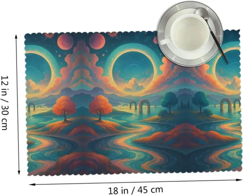 Miniatura 2 de Rectangular Placemats Set of 4, Heat Resistant Dream Printed Kitchen Dining Table Mats