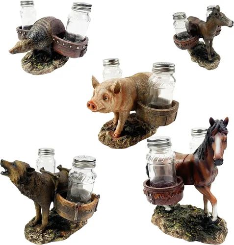 Miniatura 7 de Urbalabs - Coctelera grande de armadillo, lobo, burro, cerdo y caballo, salero y pimentero, mesa de comedor de granja, decoración rústica de vaquero