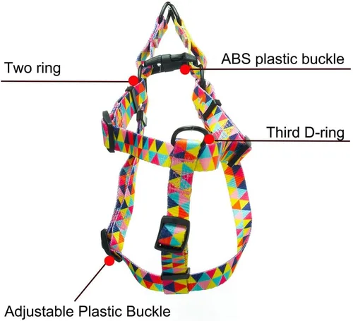 Miniatura 5 de Arnés para perro hembra, bonito patrón geométrico de triángulos geométricos, hebilla de liberación rápida, cuello halter ajustable para perros