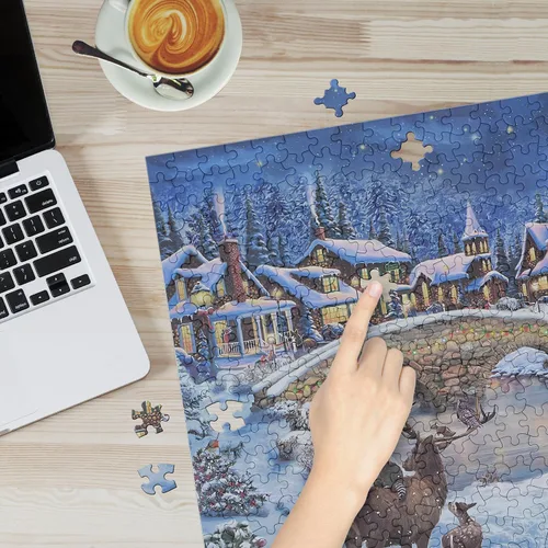 Miniatura 8 de Rompecabezas de 500 piezas para adultos, rompecabezas grande de 27 x 20 pulgadas, decoración de Papá Noel de invierno para fiestas familiares