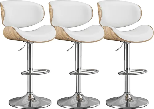 Miniatura 36 de Taburetes de bar, taburetes de bar giratorios ajustables para isla de cocina, sillas de barra de cuero moderno de mediados de siglo de altura
