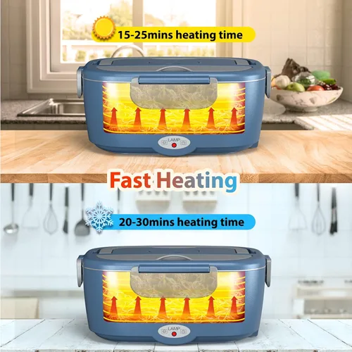 Miniatura 2 de Sitlais Lonchera eléctrica para adultos, calentador de alimentos portátil de calentamiento rápido con 2 recipientes de acero inoxidable 304 de 53